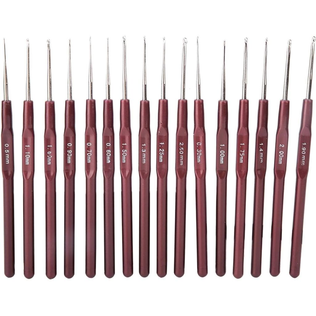 Conjunto de 16 Agulhas de Crochê, 0,5mm - 2,5mm, Agulhas de Tricô com Cabo Ergonômico, Agulhas de Crochê em Aço Inoxidáv