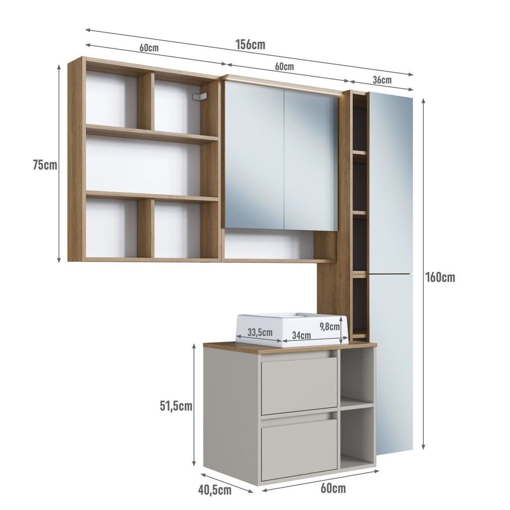 Conjunto para Banheiro Modulado com 5 Peças Iluminação LED e Cuba 156cm Yescasa Bege/Mel/Arenas Mel/Arenas · foto 2