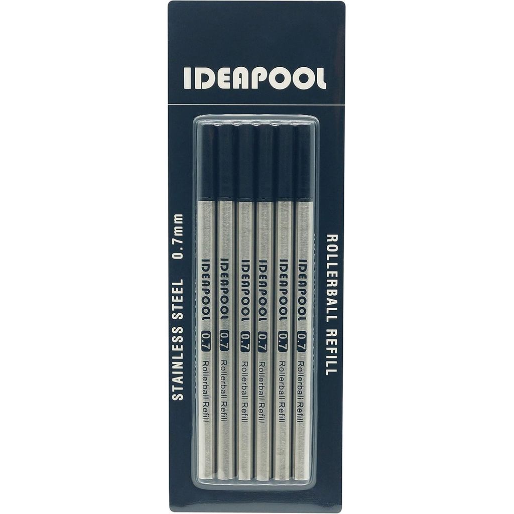Refis de Caneta Rollerball Substituíveis de 0,7mm para Canetas Esferográficas Rosewood, Tinta Preta, Pacote com 6