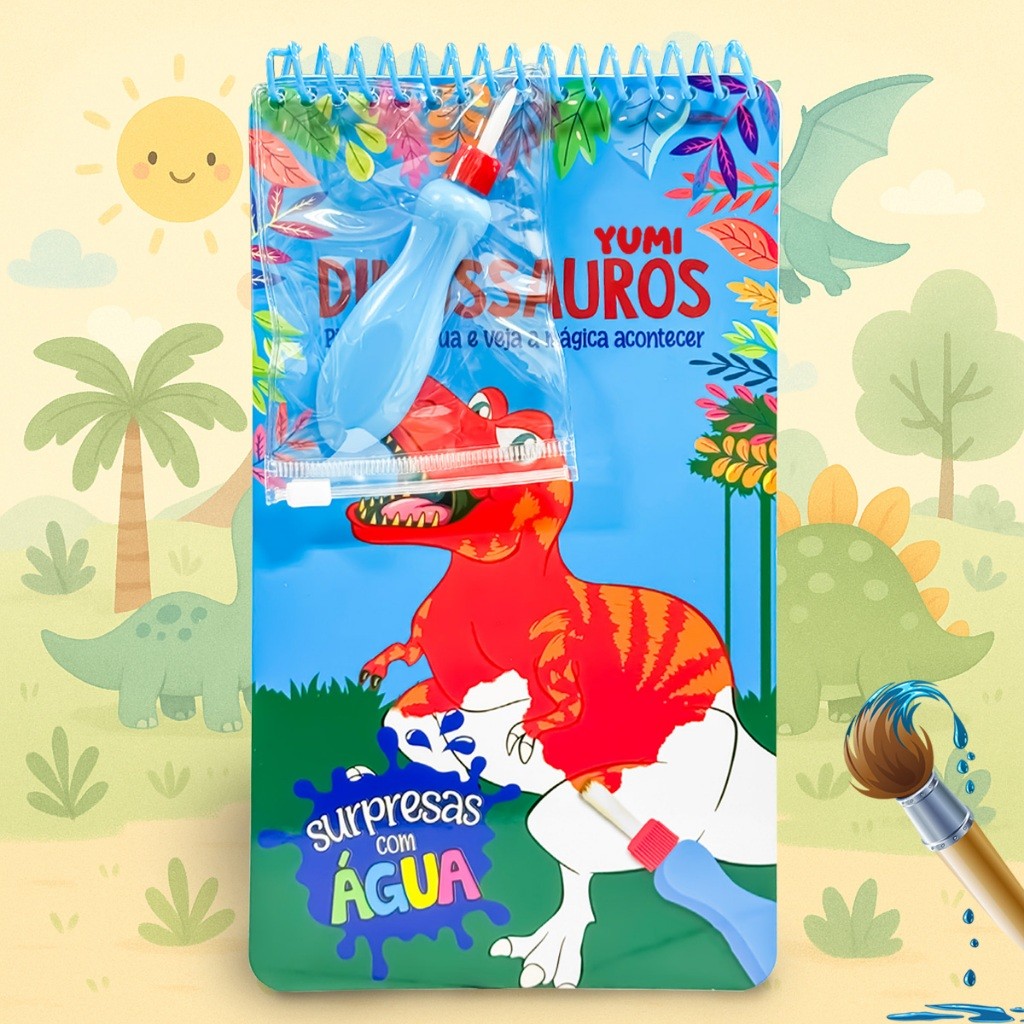 Agua book / Aquabook com Pincel Para Colorir Com Agua Livro Infantil Dinossauros Animais