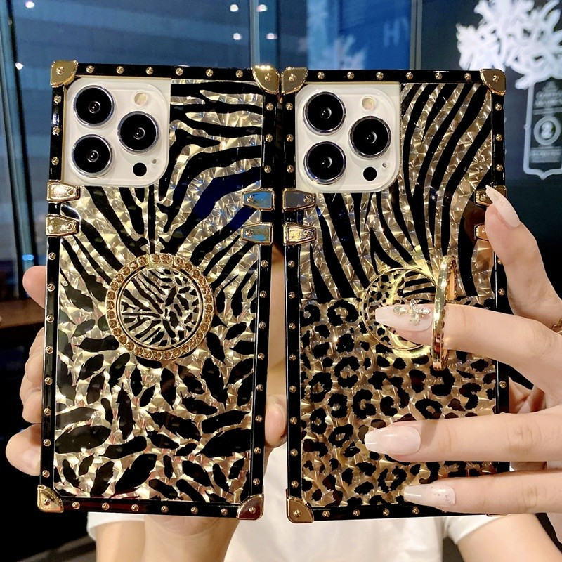 Invólucro Samsung S26 S25 S24 S23 S22 S21 S20 Ultra S25 + S24 + S23 + S22 + S21 + S10 Plus Luxo Moda Leopardo Quadrado C