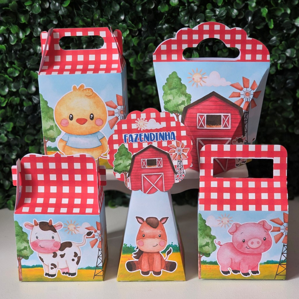 Kit Caixinhas FAZENDINHA VERMELHA para festa infantis lembrancinhas aniversario mimos decoração personalizados do tema