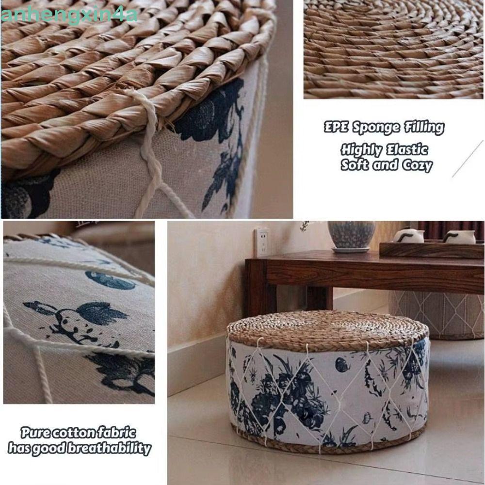 Imagem Almofada De Chão ANHENGXIN , Banco Tecido À Mão Com Design Portátil , Zafu De Palha Natural De Material Durável