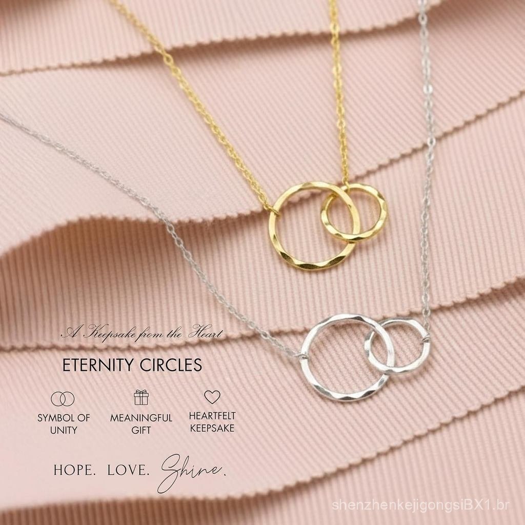HOPE LOVE SHINE Colar Mãe e Filha, Círculos Entrelaçados Banhados a Prata Esterlina 14k, Presente de Joia Espanhola para