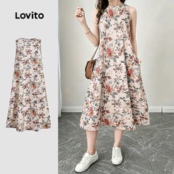 Lovito Vestido Floral Casual Estampado de Lazer Estilo Resort Verão para Mulheres L195AD039