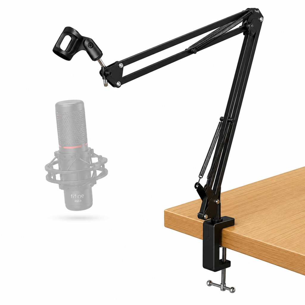 Suporte De Microfone Braço Articulado Universal De Mesa 360 Preto