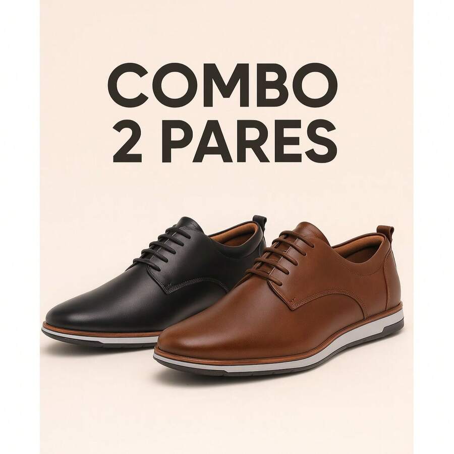 Kit 2 Pares Sapato Social Masculino Oxford Elegante e Confortável Festas Dia a Dia Promoção Barato