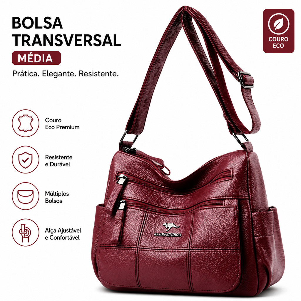 Bolsa Feminina Média Couro Eco Transversal Crossbody Prática Resistente Casual Elegante