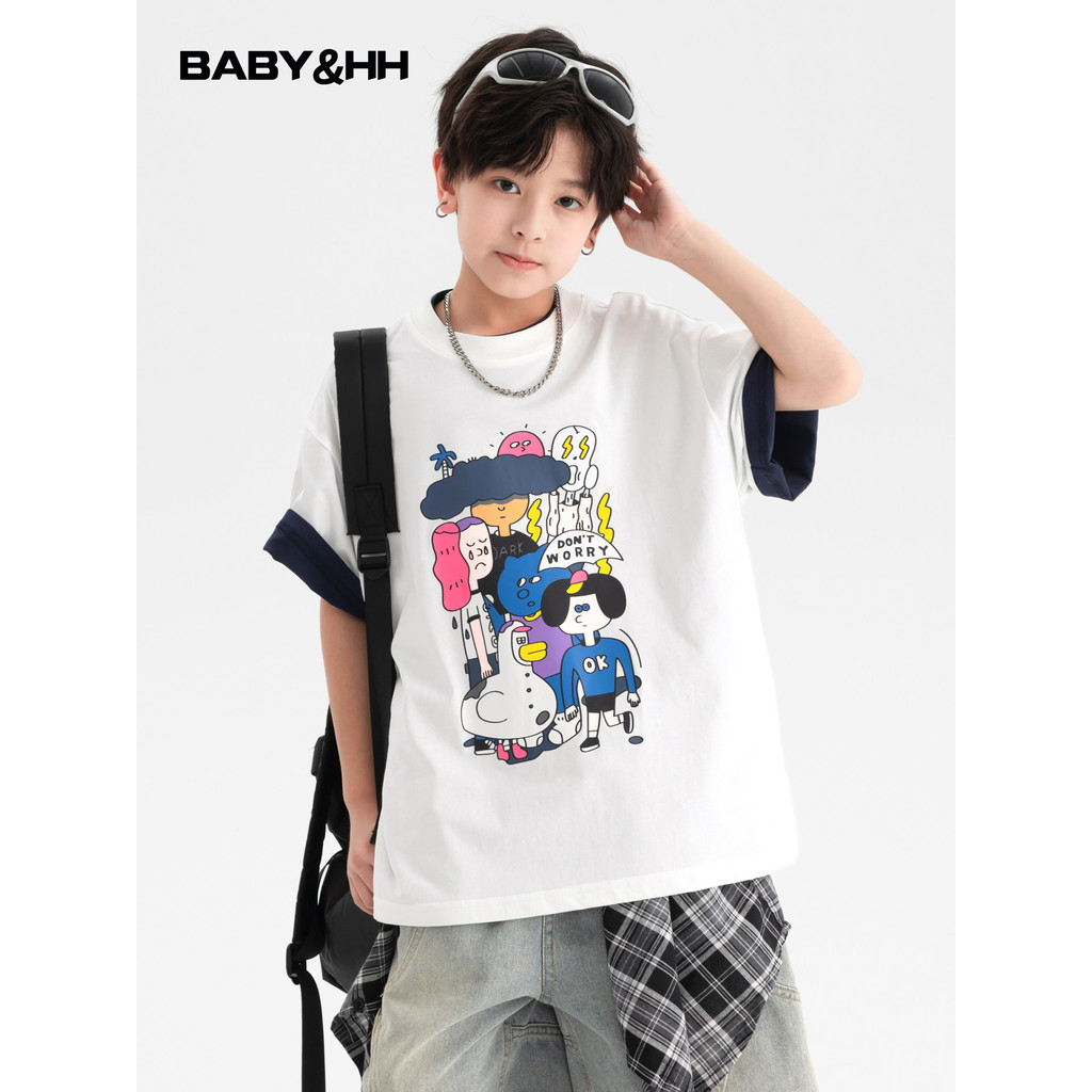 Meninos verão estilo coreano dos desenhos animados Graffiti branco de manga curta camiseta 2026 novo estilo crianças men