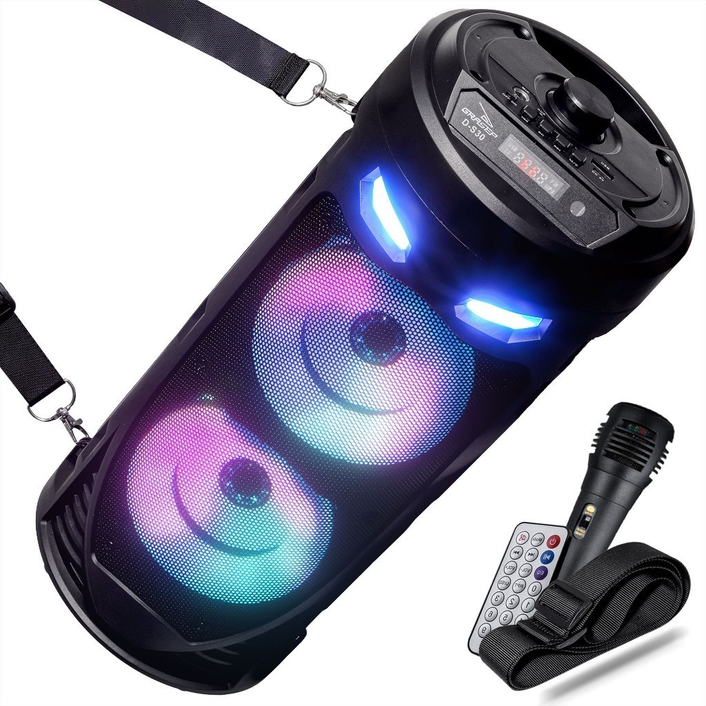 Caixa De Som Torre Amplificada Led RGB Bluetooth Portátil Controle Microfone Alto Falante Cartão Sd Usb