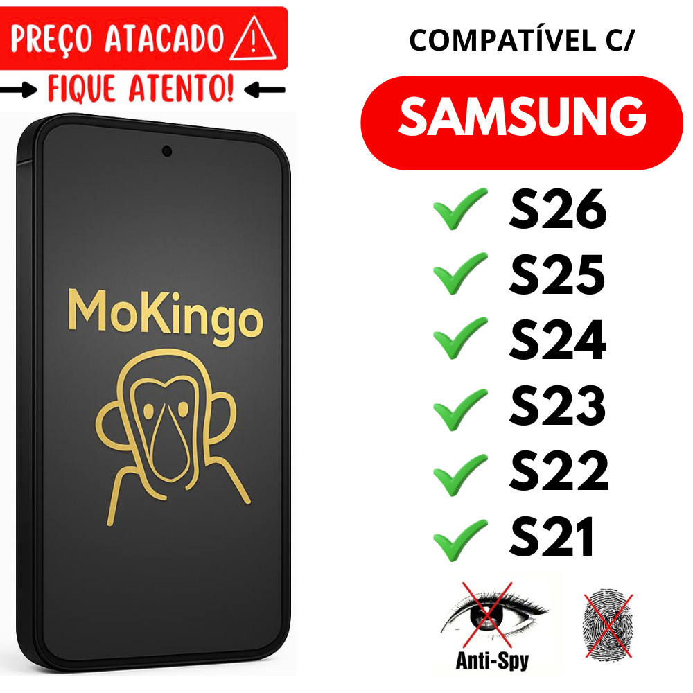 Película Cerâmica Fosca Privacidade 3D P/ Samsung S26 / S25 / S24 / S23 / S22 / S21  Matte AntiSpy Mokingo