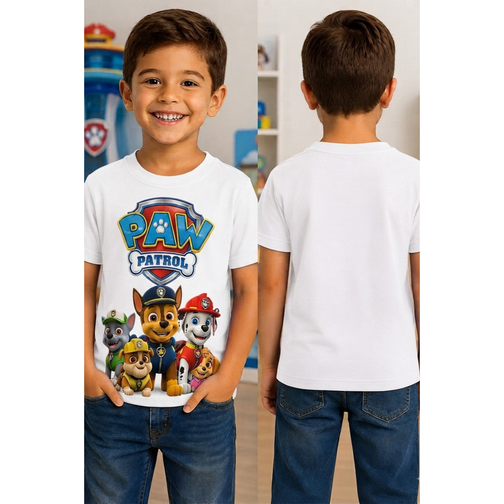 Camiseta Infantil Personagens Patrulha Camisa Blusa Unissex Estampada Desenho  Algodão Premium
