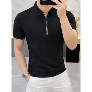 Camisa polo masculina de manga curta com zíper de alta qualidade verão estilo fino respirável negócios Casual All-Match 