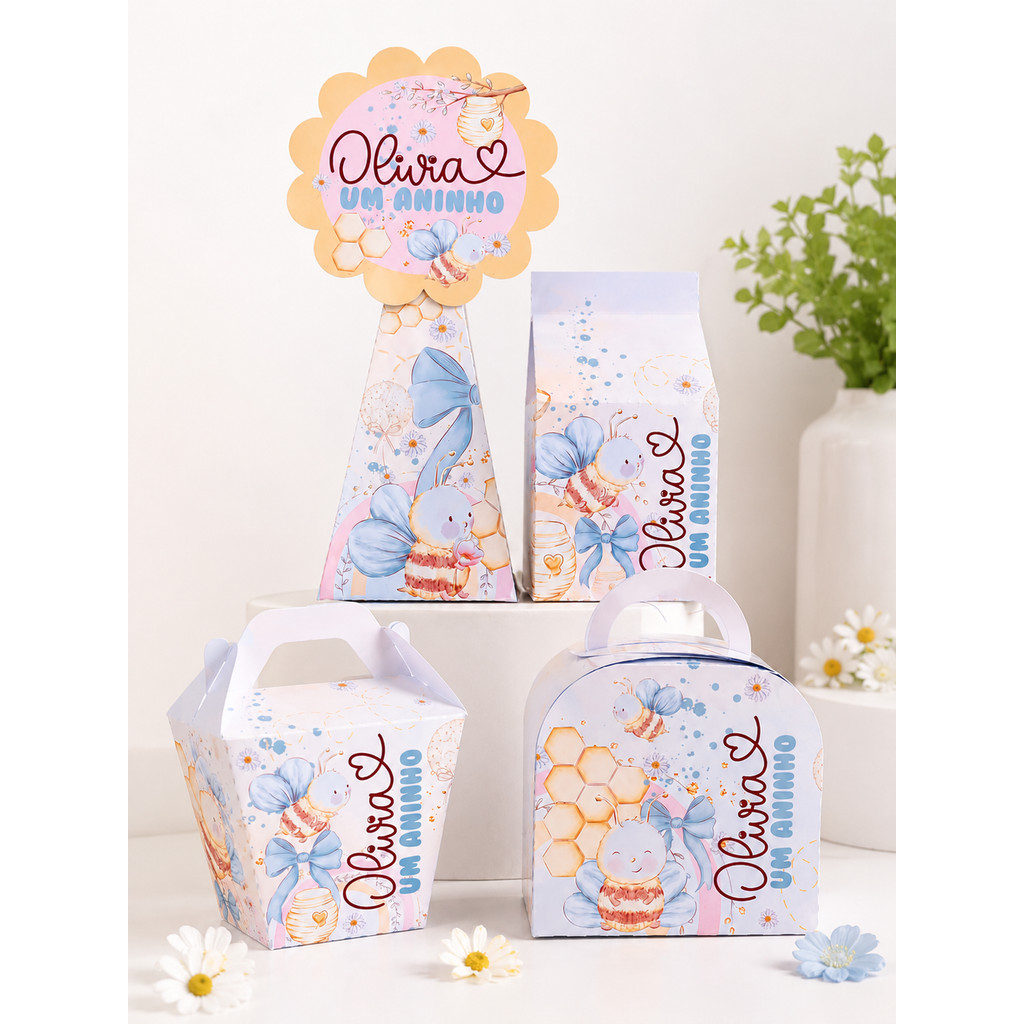 Kit Festa Personalizado Abelhinha Pegue e Monte Caixinhas para doces aniversário e festas lembrancinha