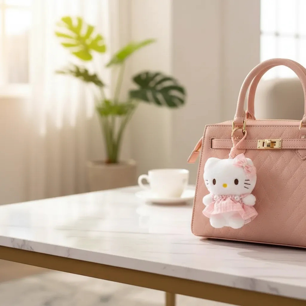 Chaveiro Boneca Pelúcia Hello Kitty Com Vestido Rosa