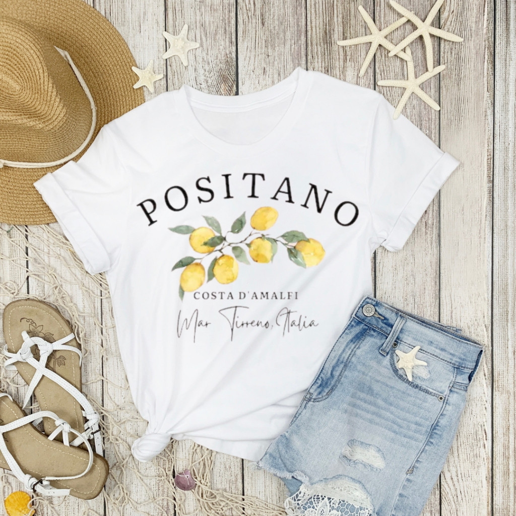 [Camiseta Premium em Algodão Puro]LA  Camiseta Feminina Unissex Lançamento Estampada Positano Limão 100% Algodão Temos 