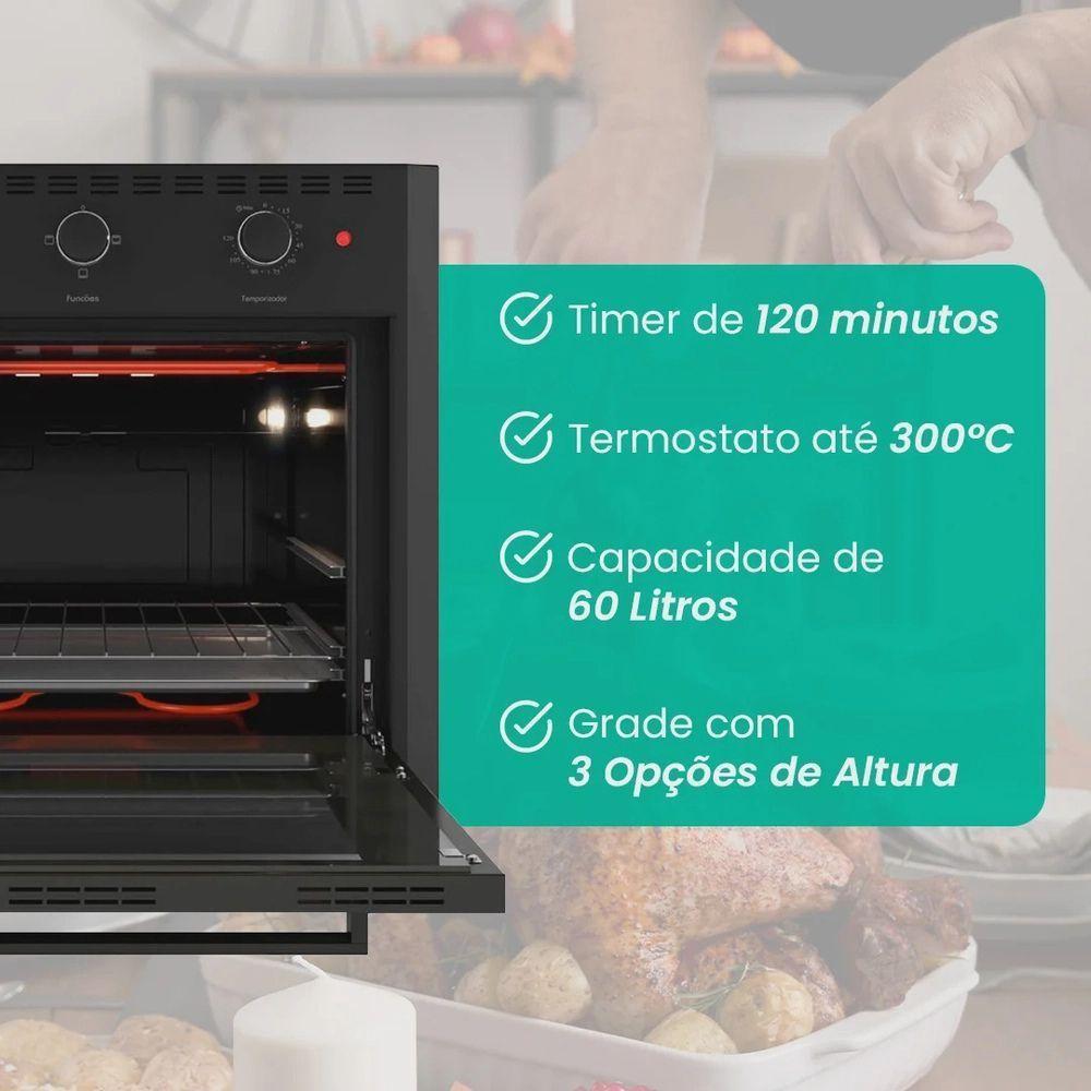 Forno Elétrico de Embutir Nardelli EB60 60L com Grill Timer Automático Preto 220V — imagem 2 de 2