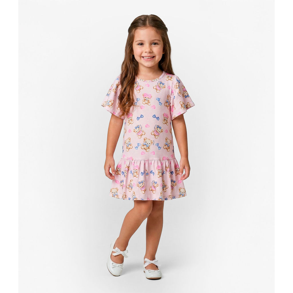 Vestido Infantil em Cotton Leve Trick Nick Rosa