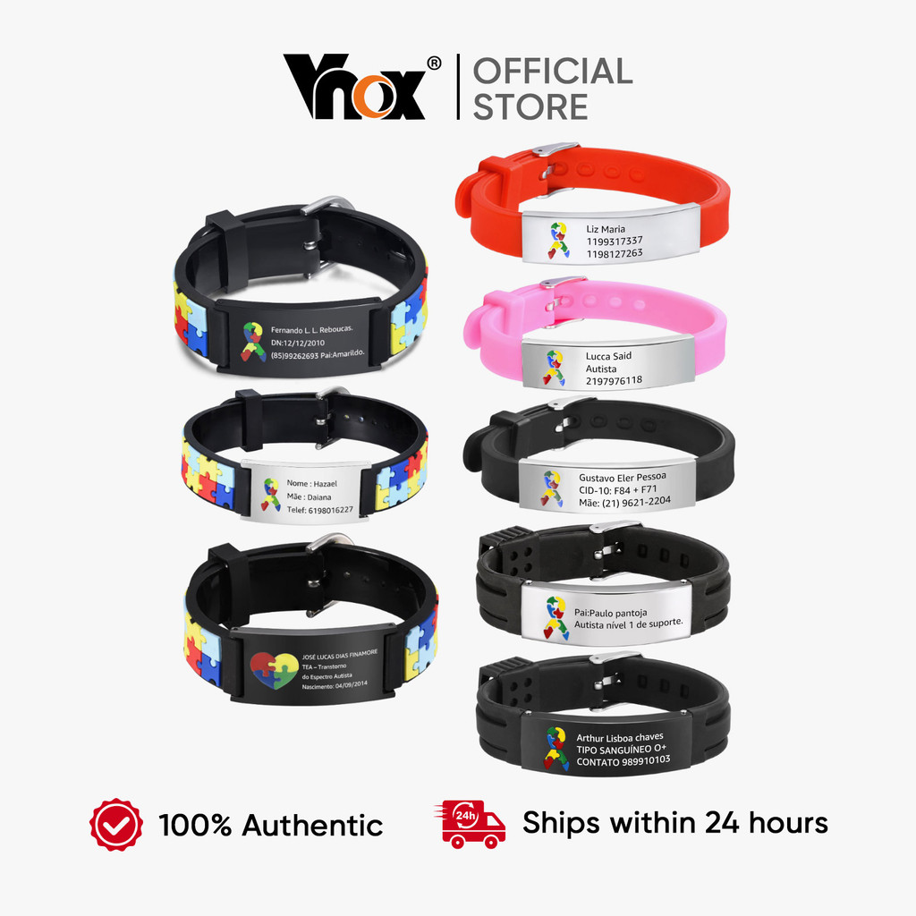 Pulseira De Autismo Personalizada Vnox Para Crianças E Adultos ID Contato De Emergência Nome Gravado Anti-Perda