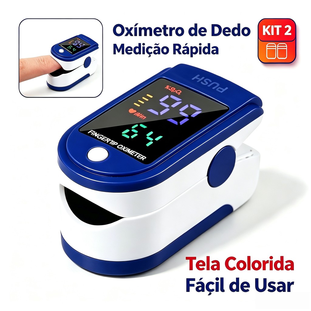 Kit 2 Oxímetro de Dedo de Pulso Digital Batimento Cardíaco Monitor de Frequência