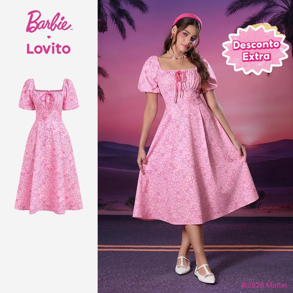 (New Arrival) Barbie™ X Lovito Vestido Rosa Longo Feminino Primavera/Verão Model