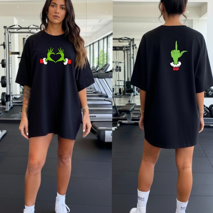 Camiseta Feminina Oversized 100% Algodão com Estampa Engraçada de Personagem Verde para Academia e Treino