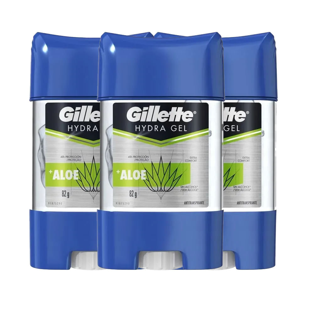 Kit Desodorante Gel Antitranspirante Gillette Hydra Gel Aloe 82g - 3 Unidades