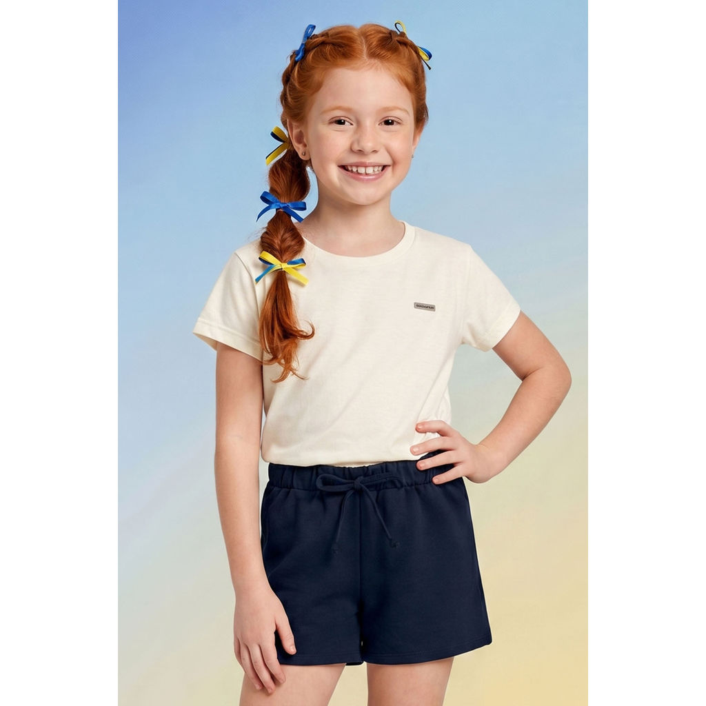Shorts Infantil Menina em Moletom sem Felpa Elian Azul