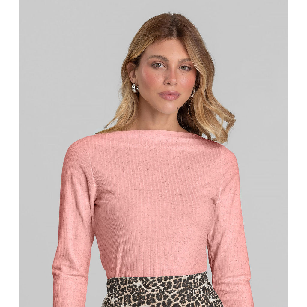 Blusa Feminina Manga Longa Canelada Dianna Rosa