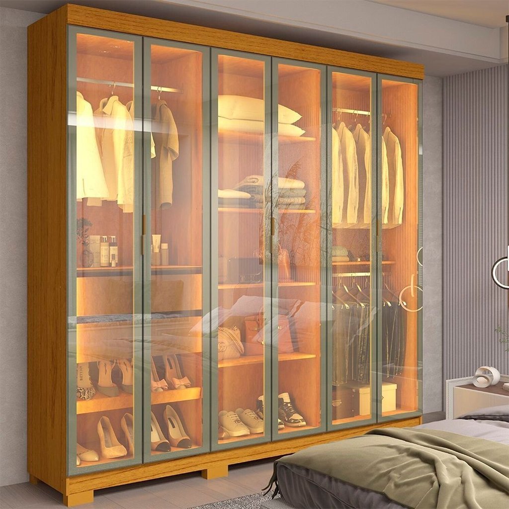 Guarda-Roupa Casal com 6 Portas Reflecta com Pés 100% MDF Império Marrom/Marrome Naturale