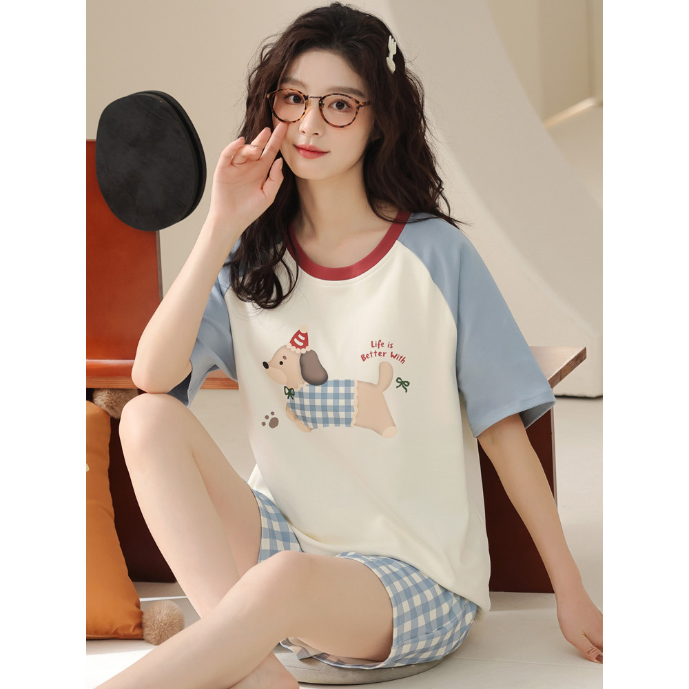 Pijamas femininos 2026 novo estilo verão Shorts de manga curta feminino fino puro algodão pijamas tecido 100 algodão Lou
