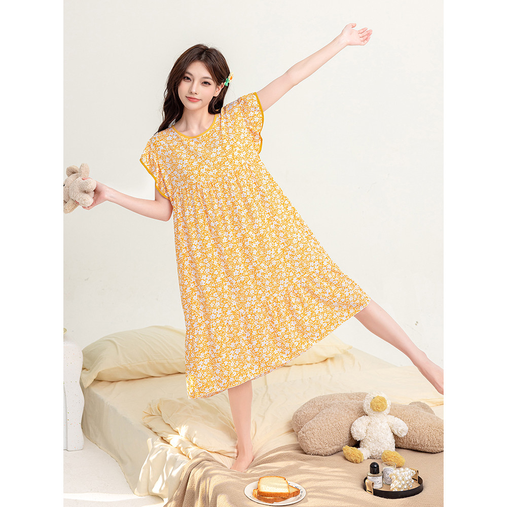 2026 novo estilo feminino leve pequeno Floral pijamas camisola feminina algodão seda Loungewear pijamas de verão confort