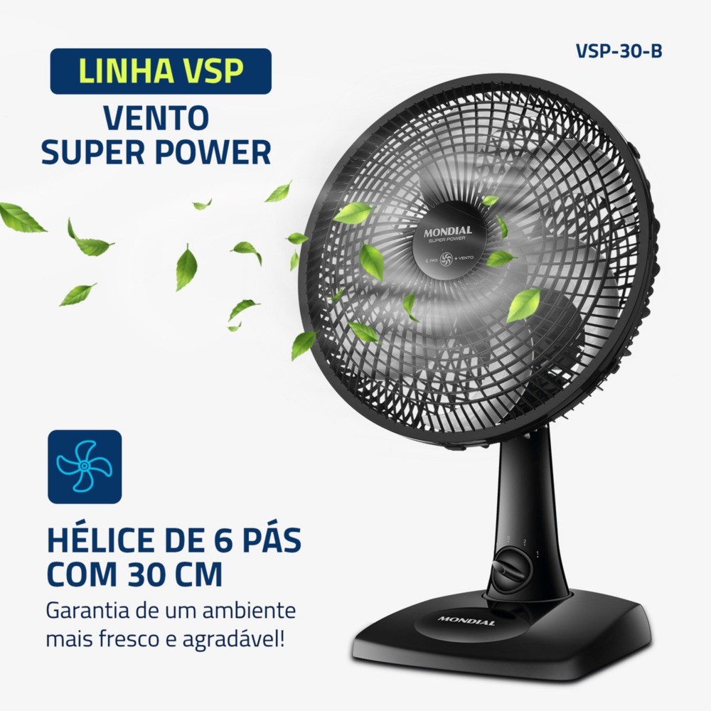 Kit 2 Ventiladores de mesa 30 cm 6 pás com 3 velocidades VSP-30-B Mondial · foto 2