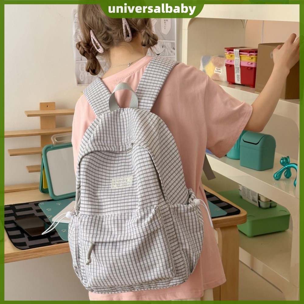 Mochilas Femininas Xadrez De Nylon De Grande Capacidade Para Laptop Leves [universalbaby.br]