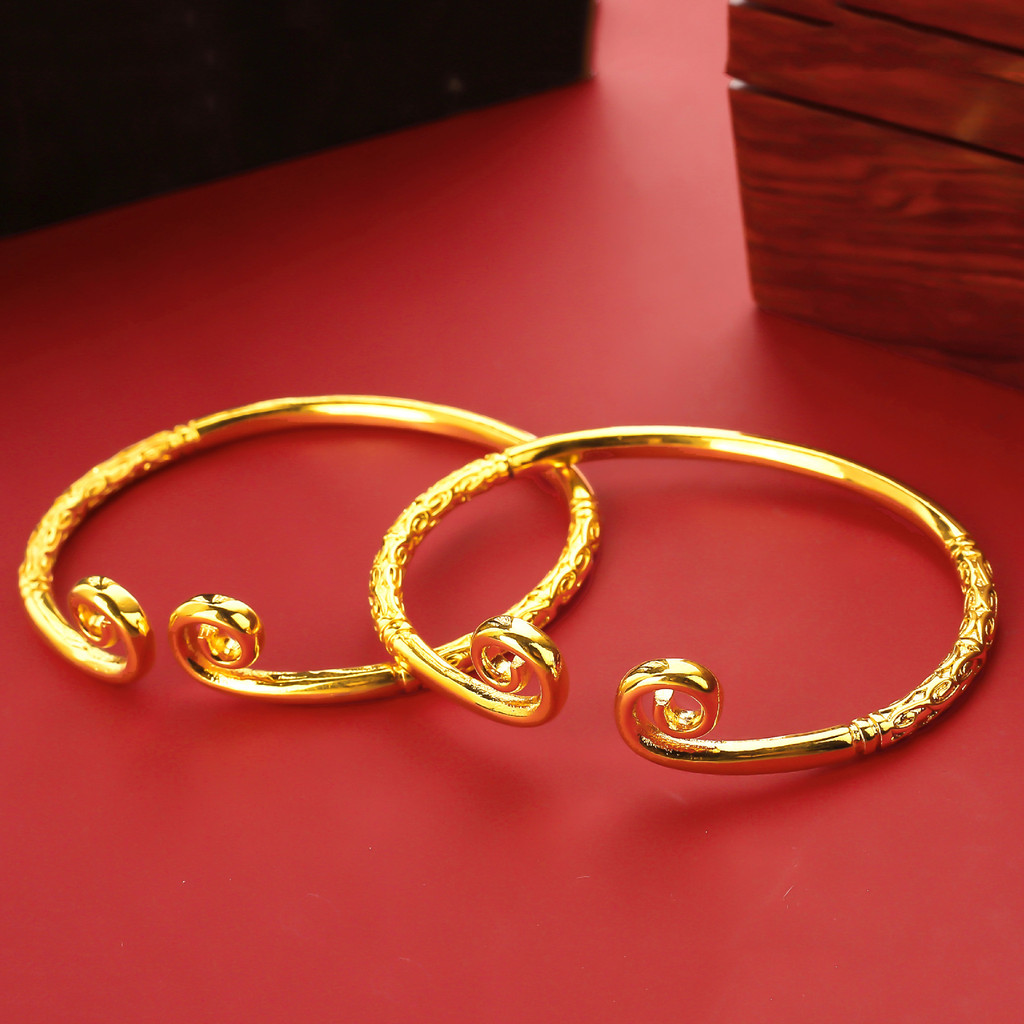 Vietnam areia ouro brilhante pulseira conjunto de anel aberto apertado Hoop Goku pulseira simples luz luxo moda criativa