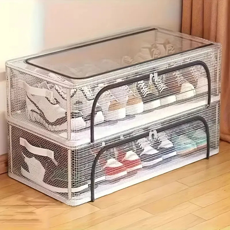 Kit 2 Unidades Caixa Organizadora para Sapatos Empilhável Janela Transparente PVC Protege Contra Poeira Para Tênis e