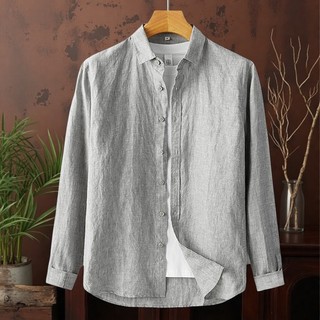 Camisa de linho masculina verão fino Casual japonês primavera outono camisa de linho de algodão de manga comprida jaquet