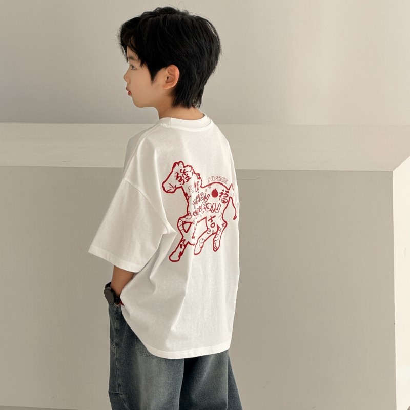Crianças camiseta de manga curta verão estilo Casual em torno do pescoço solto camiseta 26 novo estilo grande menino mod