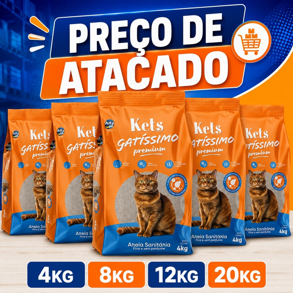 Areia Sanitária 4kg a 20kg Premium Carvão Ativado Kets Gatissimo para Gatos 