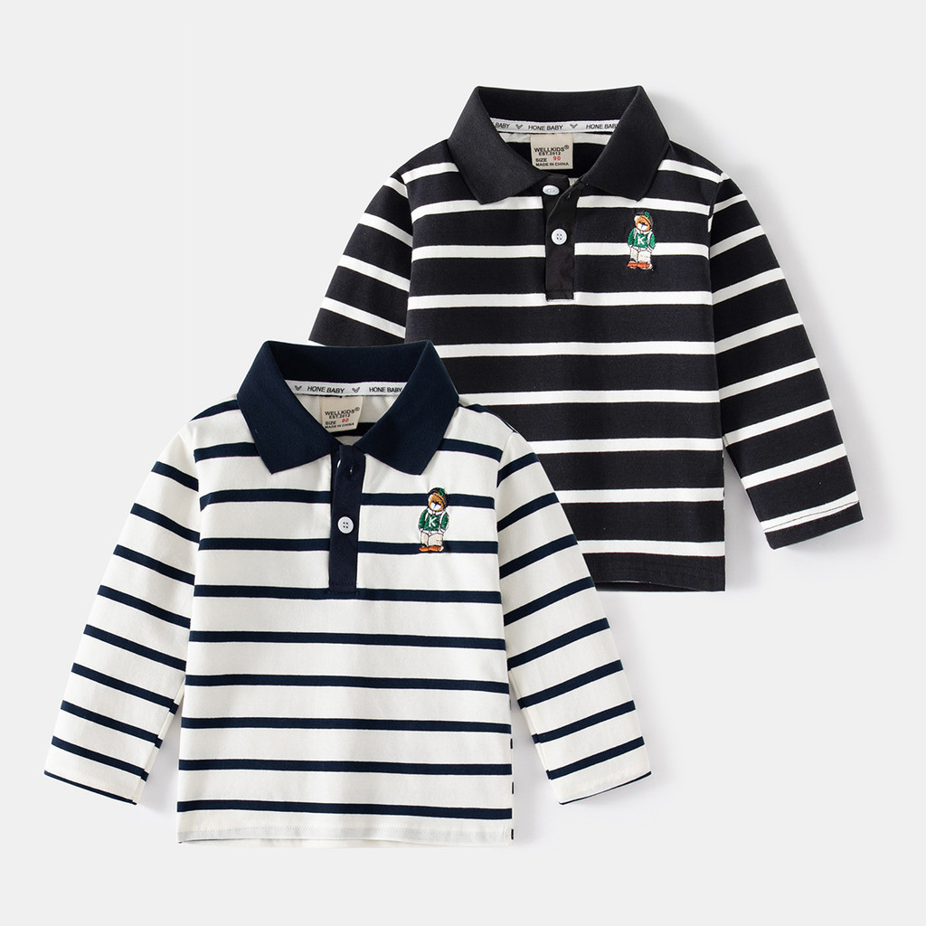 Meninos Casual listrado manga comprida camiseta primavera novo estilo 2026 roupas infantis bebê bordado médio pequeno cr
