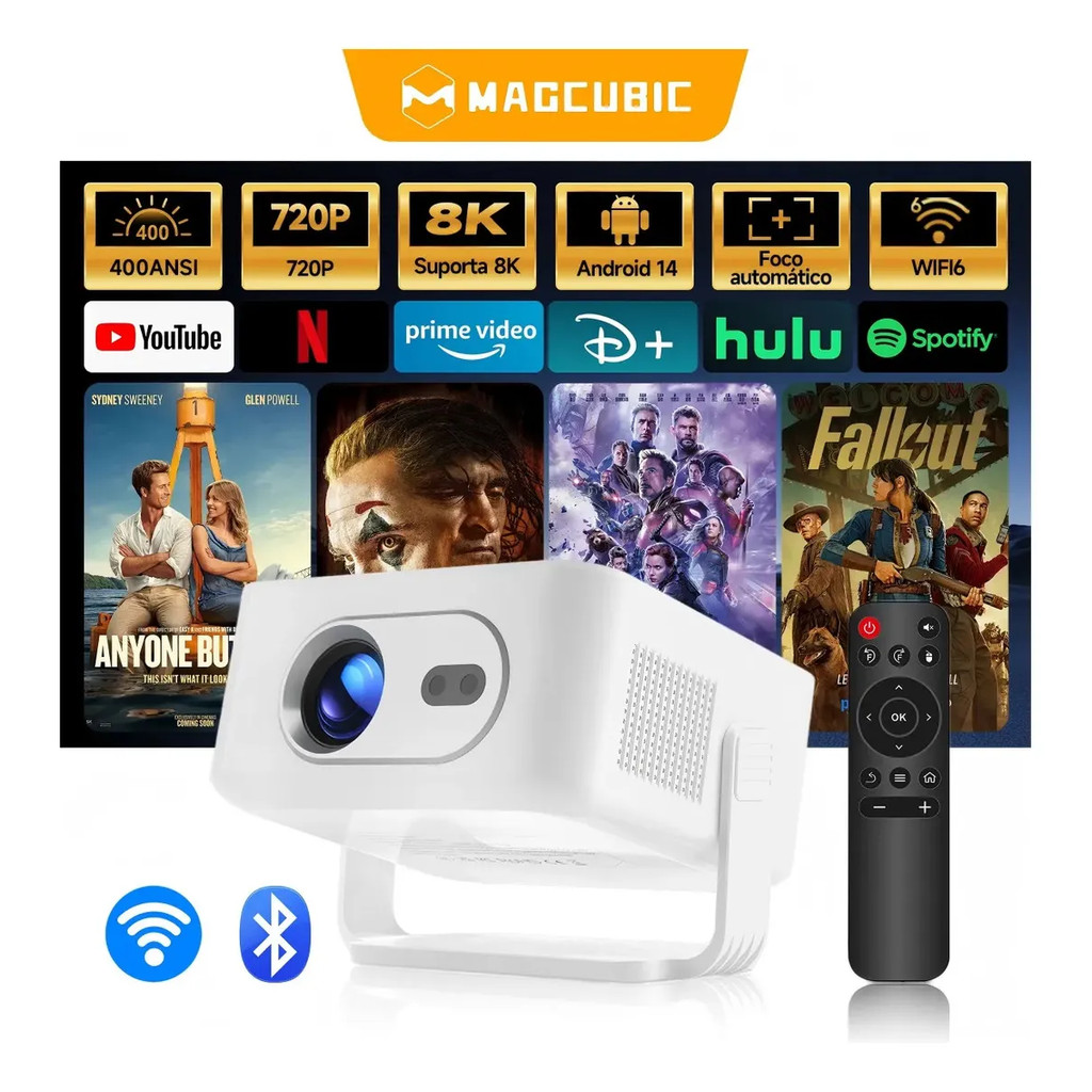 MAGCUBIC HY300Max Portátil Projetor 400ANSI 4K 1080P Suporte Android 14 Foco Automático WiFi 6 BT5.4 Rotação de 180°