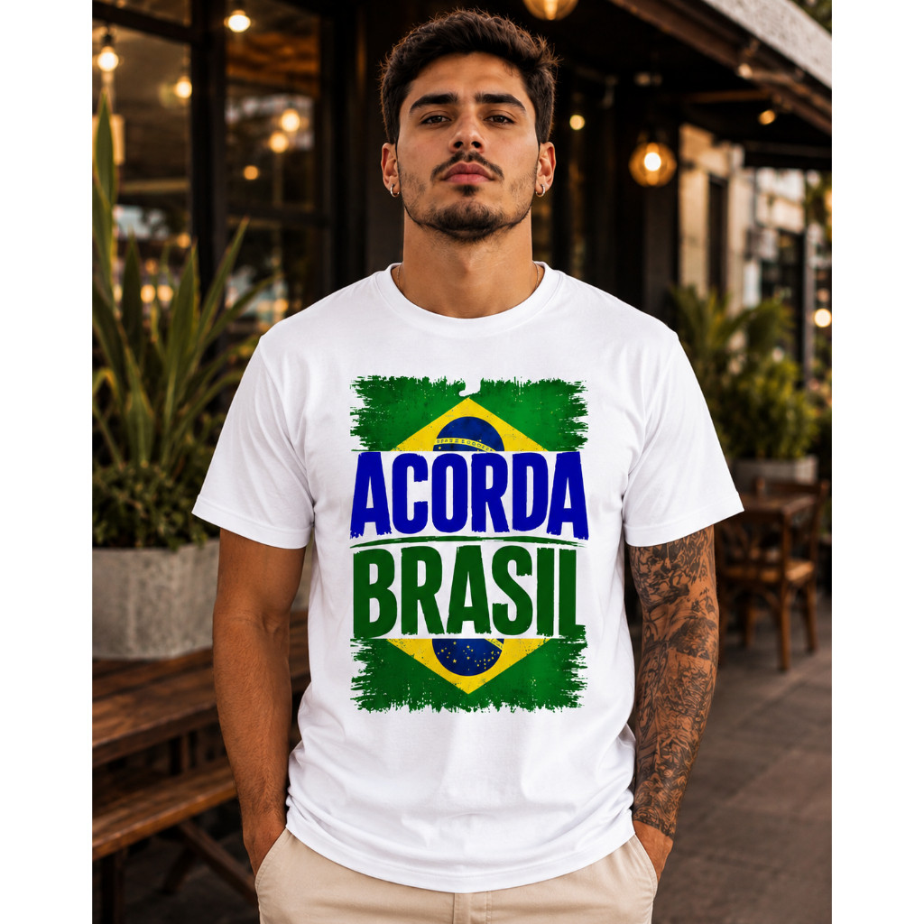 Camiseta Acorda Brasil Camisa Masculina 100% Algodão