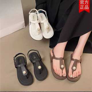 2026 novo estilo verão moda minimalista Flip-Flops T-cinta sola macia exterior Wear All-Match pérola plana sandálias fem