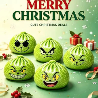 Natal Glitter Bolinhos Verdes Simulação Bun Mole Brinquedos Sensoriais Espremer Bola
