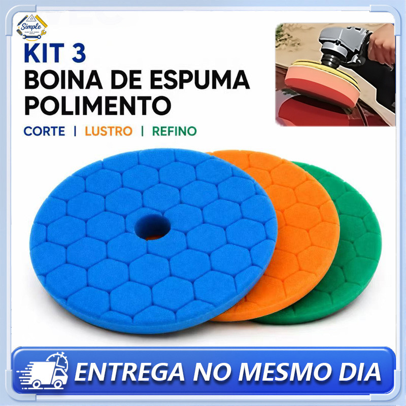 3 PeçasBoina De Espuma Polimento Corte Lustro Refino 5 Polegadas