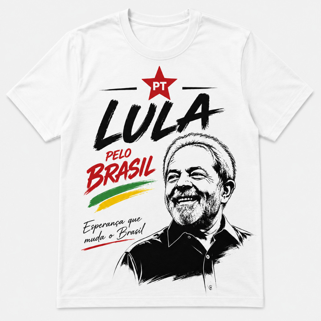 Camiseta Lula PT Unissex Estampa Lula Pelo Brasil 100% algodão