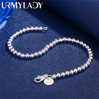 Pulseira de prata esterlina 925, corrente de contas de 4mm, estilo feminino, marca famosa, joias, moda, festa C PAI3