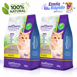 Areia Higiênica para Gato Pet Charm Mandioca Biodegradável Sustentável Controle de Odor 2kg ou 4kg