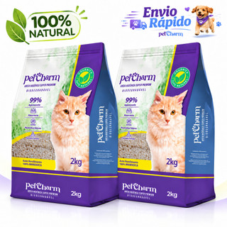 Areia Higiênica para Gato Pet Charm Mandioca Biodegradável Sustentável Controle de Odor 2…