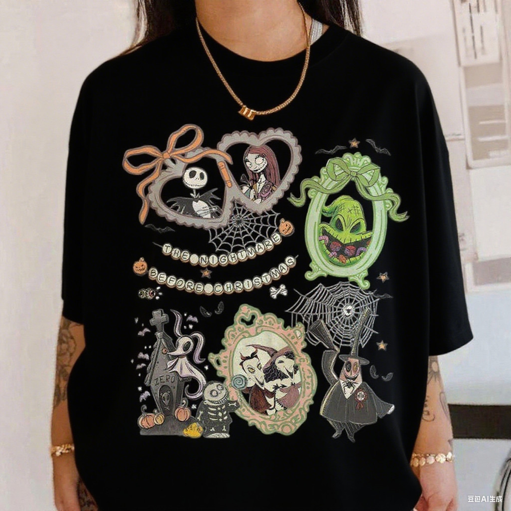 Camiseta Unissex Algodão Estampa Personagens de Terror Halloween Frases Vintage Camiseta Casual